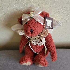Vintage Bearland Jointed Curly Haired Red Bear With White Angel Wings NWT